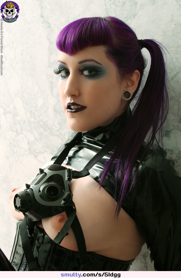 any retro porn and vintage sex videos #NatalieAddams for #BlueBlood #pale #makeup #latexbolero #latexcorset #purplehair #pierced #gasmask  #topless #tits #nipples
